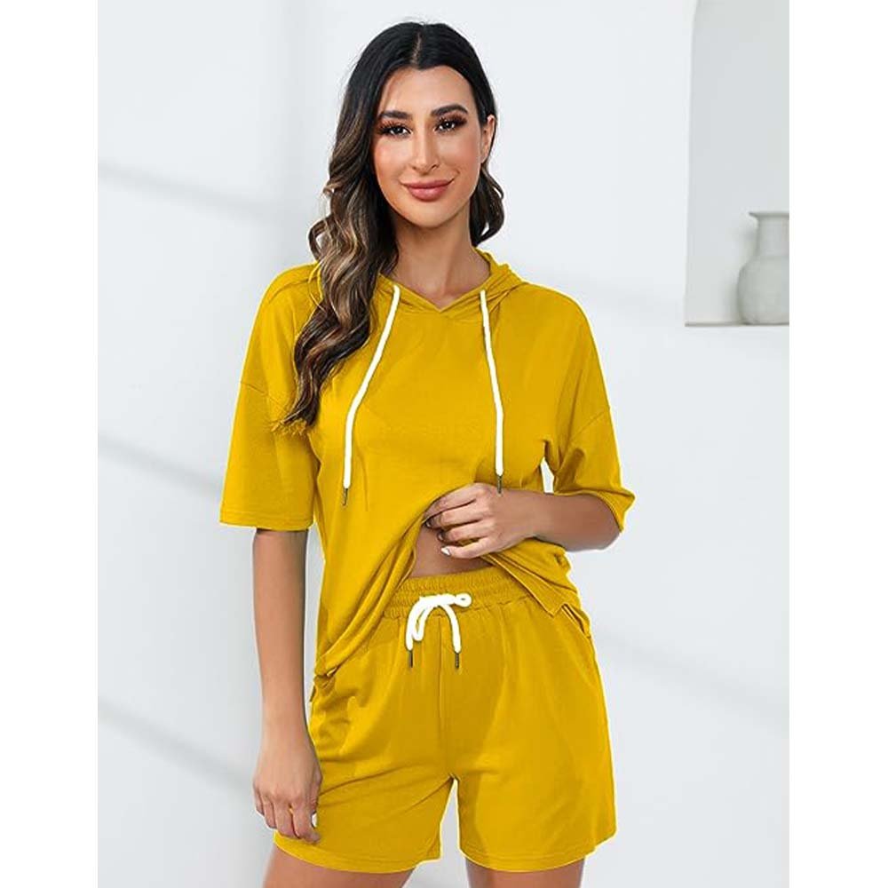 Two Pieces Women's OEM Two Piece Outfits Short Hoodie Sets Sweat suit Sets Short Sleeve Oem Loungewear Hoodie and Short Sets