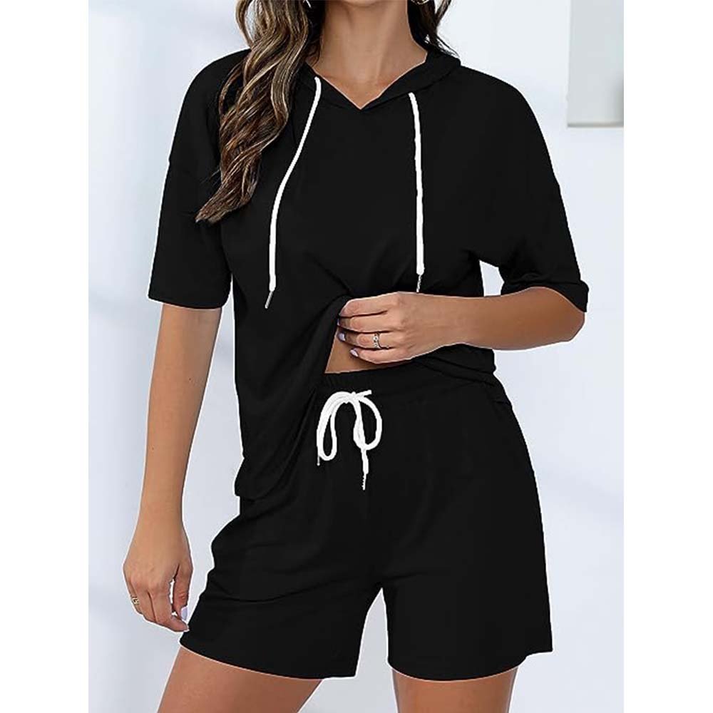 Two Pieces Women's OEM Two Piece Outfits Short Hoodie Sets Sweat suit Sets Short Sleeve Oem Loungewear Hoodie and Short Sets