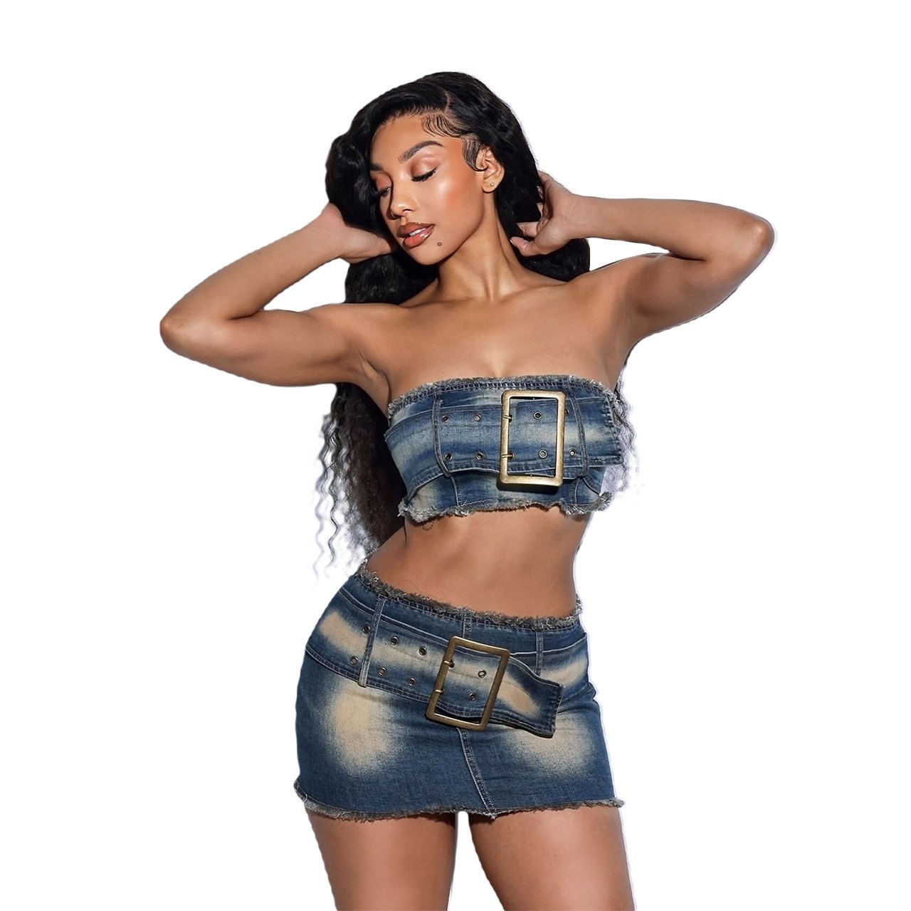 Wholesale DESIGNERS Famous brand clothing set Denim crop tank top skirts two piece set for women