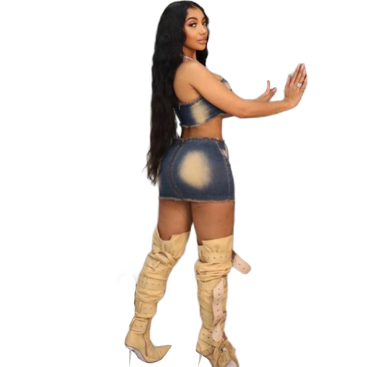 Wholesale DESIGNERS Famous brand clothing set Denim crop tank top skirts two piece set for women