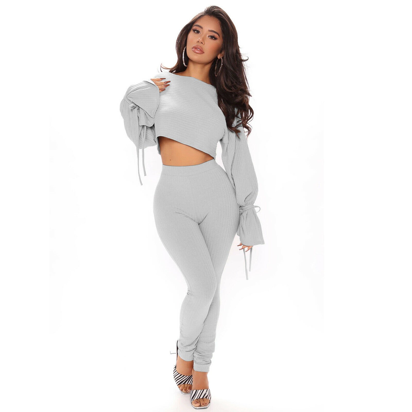 Women Casual Tracksuit 2 Piece Jacket and Elastic Waist Women Tracksuit Sets