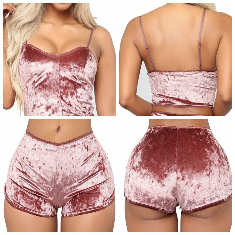 High quality sexy Slip Nightwear summer velour two piece Pajama sets for women 2 piece sleepwear short Velvet women's sets