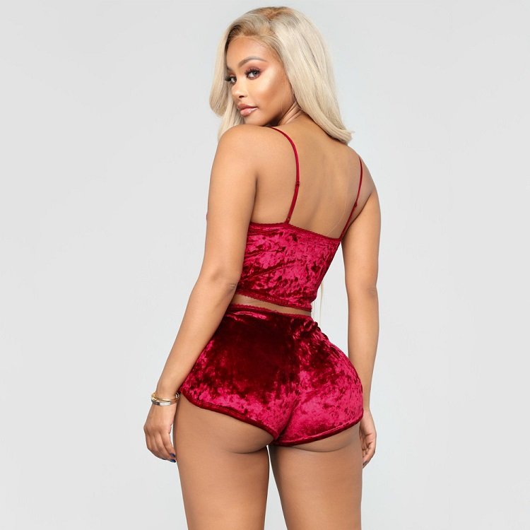 High quality sexy Slip Nightwear summer velour two piece Pajama sets for women 2 piece sleepwear short Velvet women's sets