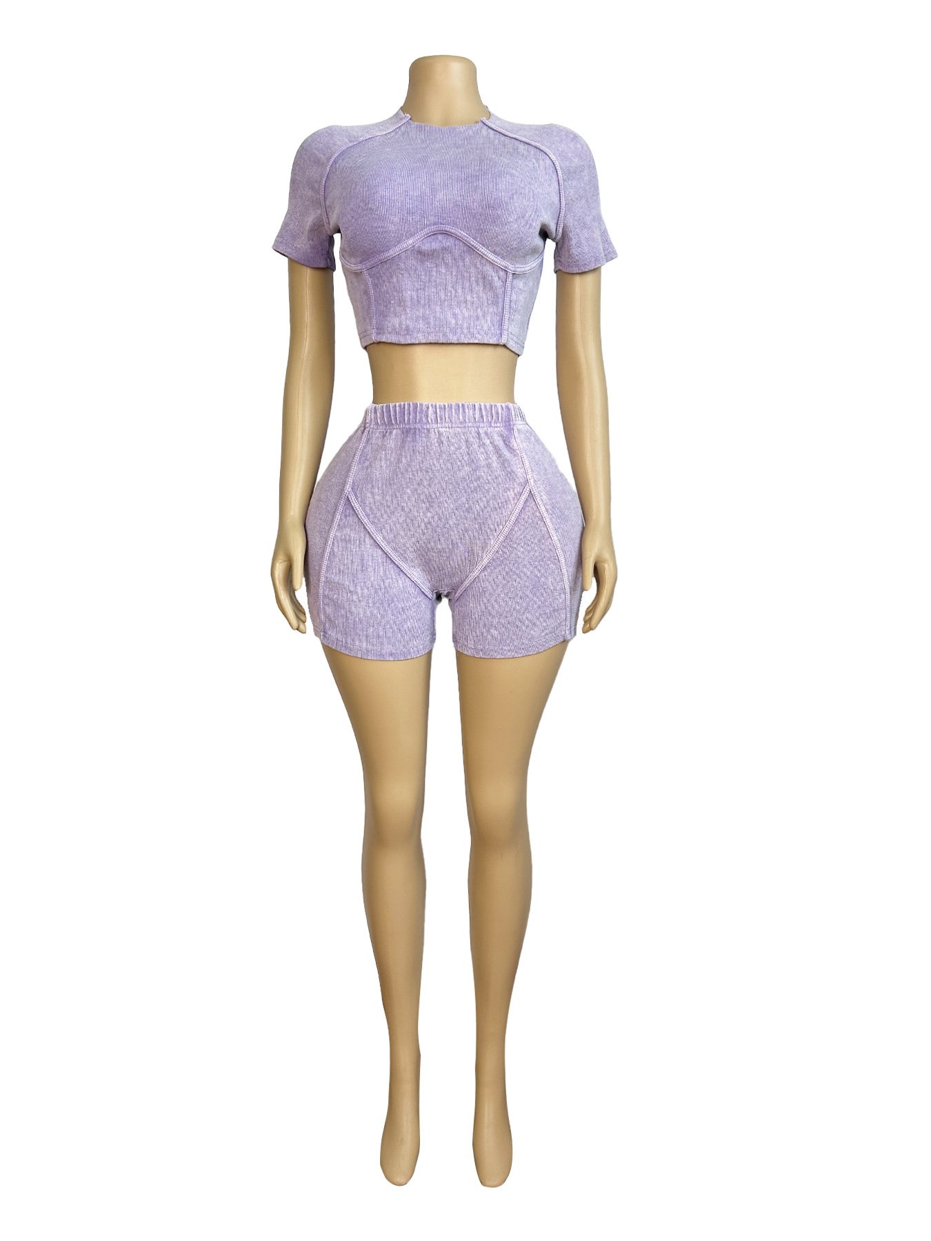 Custom Women Clothing Cropped Hooded Rompers 2 Piece Sets One Piece Romper Acid Wash Tracksuit Ribbed Short Women'S Sets