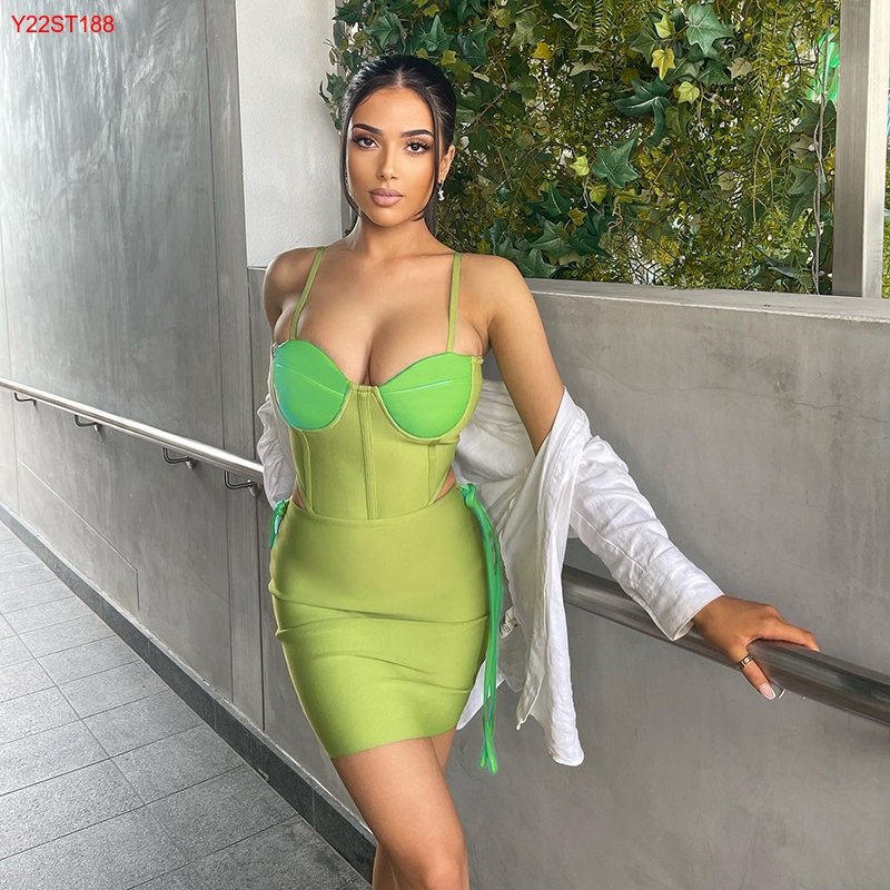 women's sets Summer New Hot Suit Color Patchwork Strap Bodysuit Party Wear Elastic Waist Mini Skirt Set women clothing