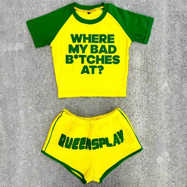 Factory Customized 2-Piece Graphic Y2k Summer Tracksuit For Women Casual Solid Pattern Logo Printed Washable Women's Casual Sets
