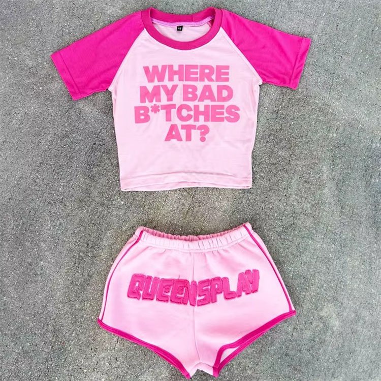 Factory Customized 2-Piece Graphic Y2k Summer Tracksuit For Women Casual Solid Pattern Logo Printed Washable Women's Casual Sets