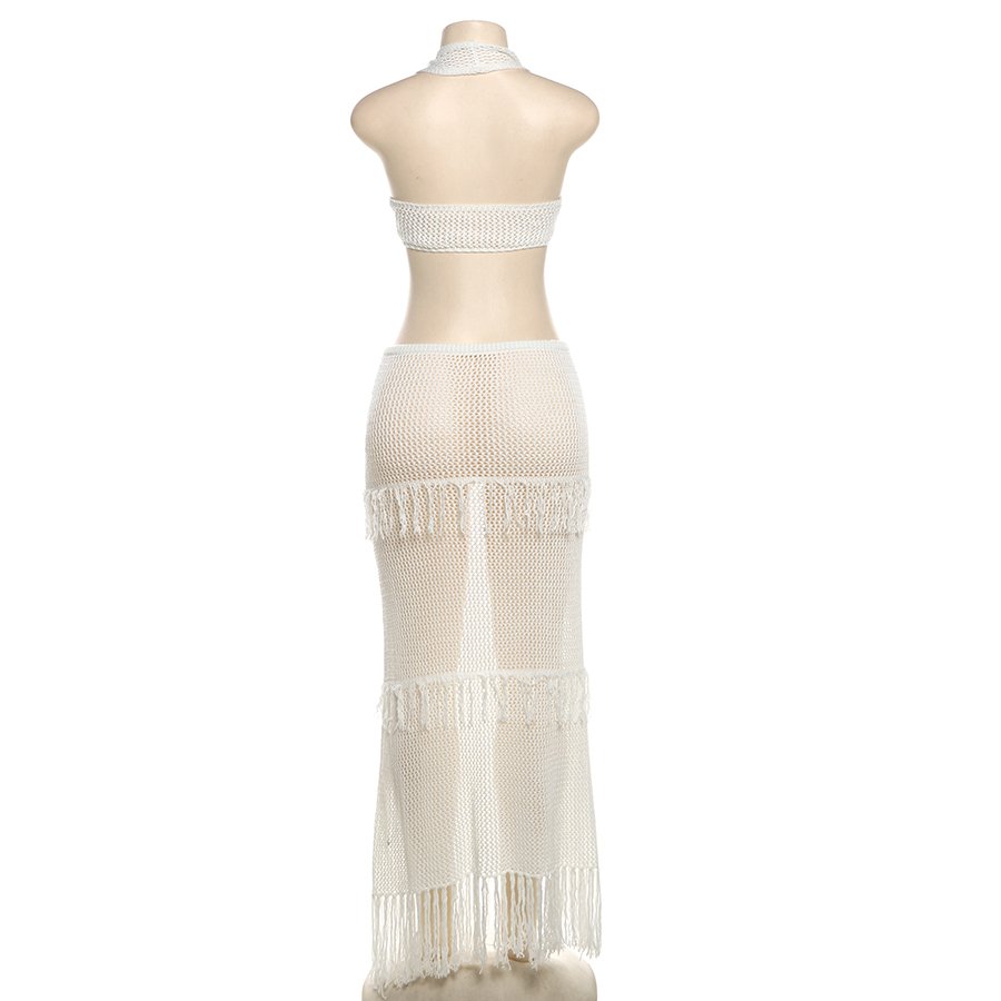 Kliou W24S49264 New Arrivals 2 Piece Set Women Vovataion Beach Wear Two Pieces Sexy Knitted Top+ Skirt Women's Sets