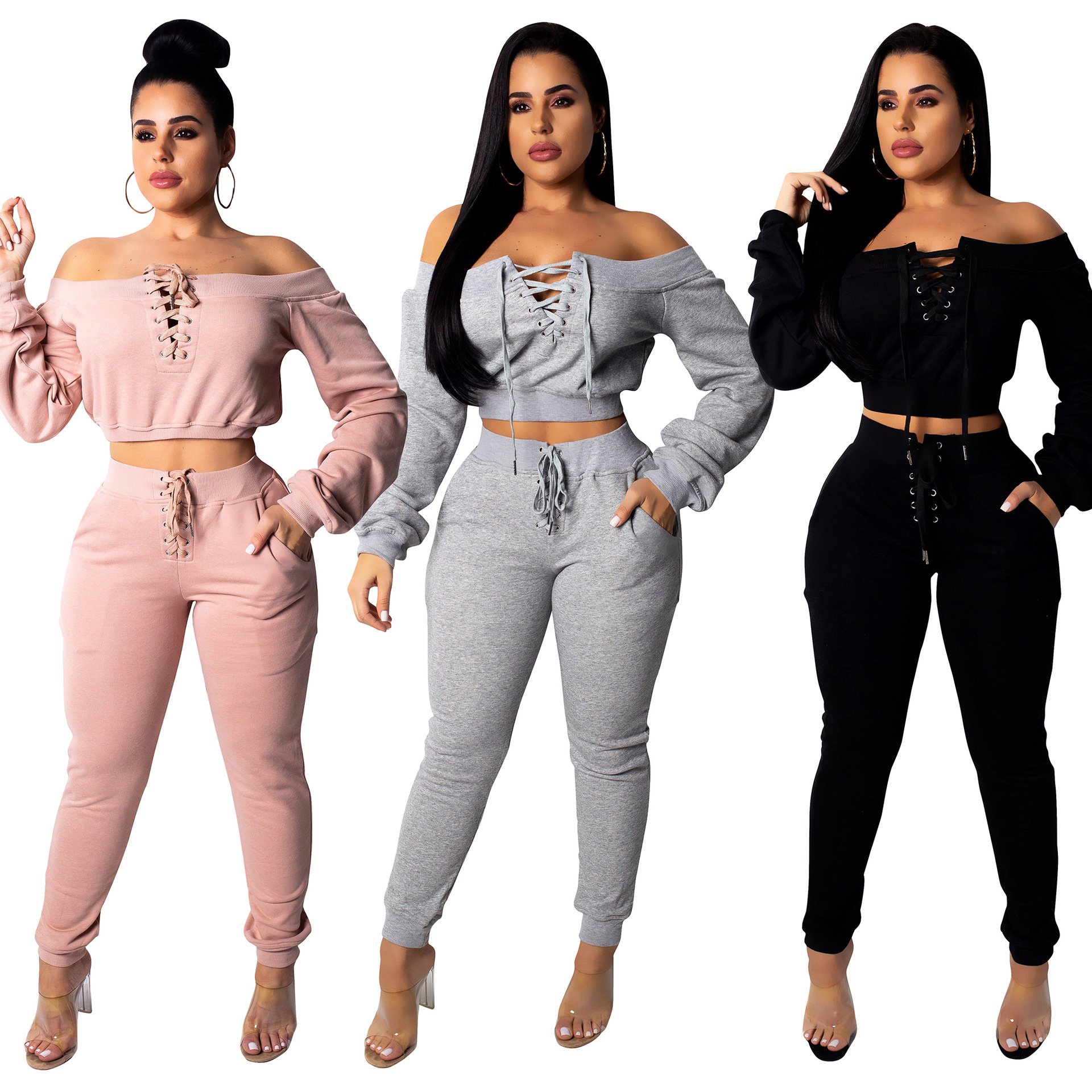 Top Pants Outfits Two Piece Set Women Clothing Boutique Long Sleeve Knitting Zhejiang Plus Size Women's Clothing Adults Flat Mid