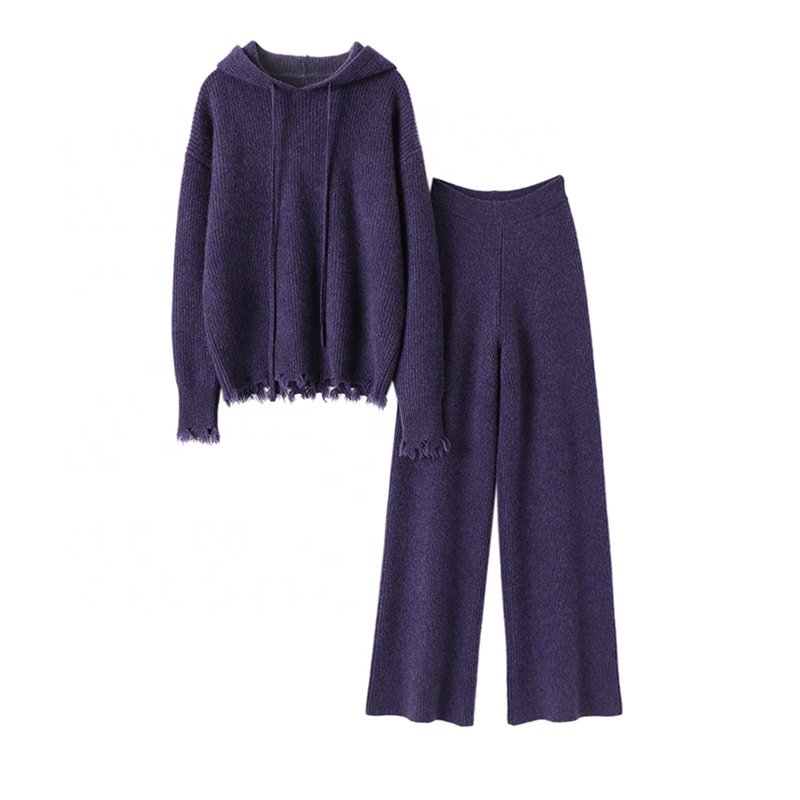 Custom casual comfortable cashmere hoodie and jogger pants women's hoodies sets heavyweight hoodie and pants set