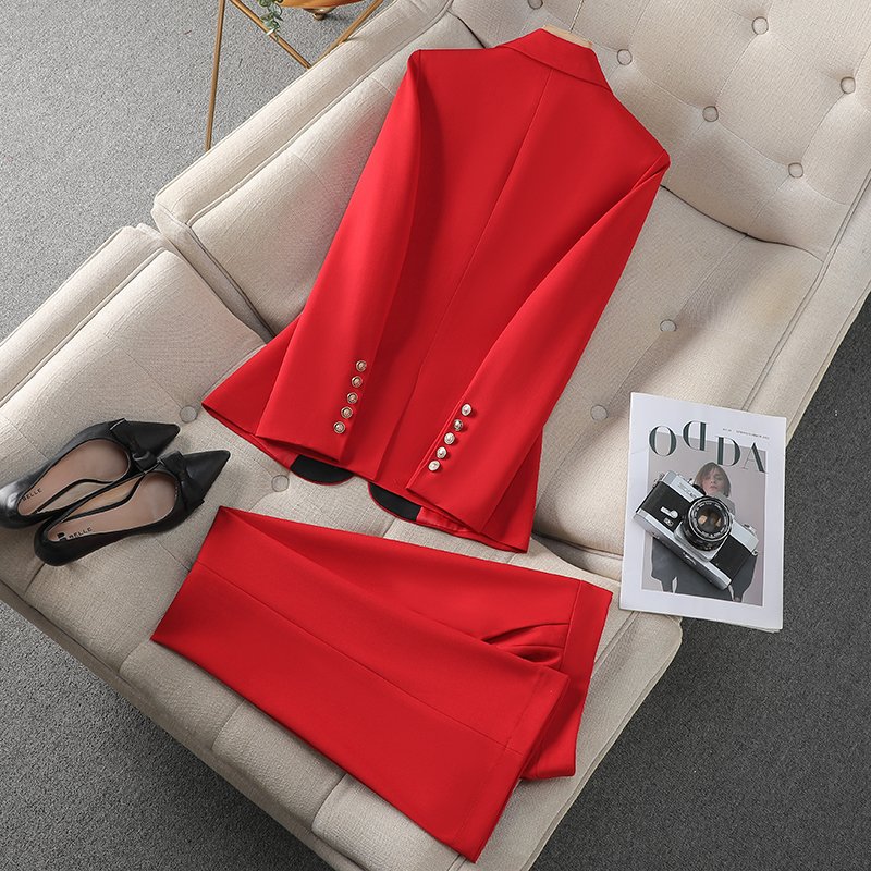 Hot selling high-quality women's business commuting jacket, fashionable casual suit long pants two-piece set office tailcoat set