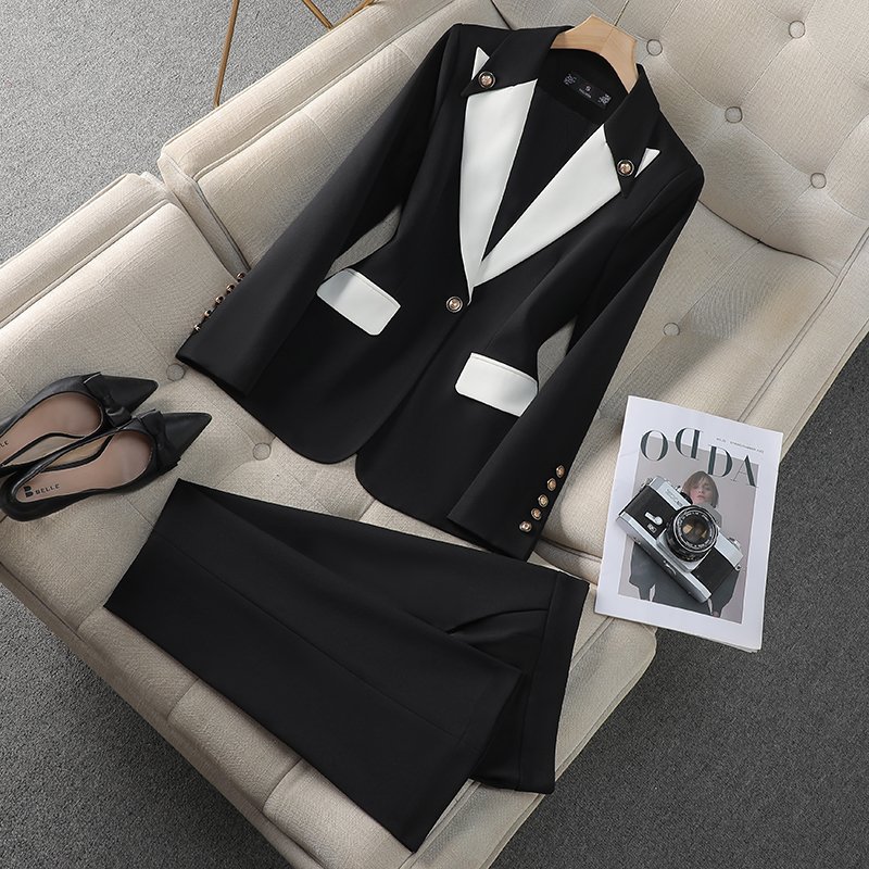 Hot selling high-quality women's business commuting jacket, fashionable casual suit long pants two-piece set office tailcoat set