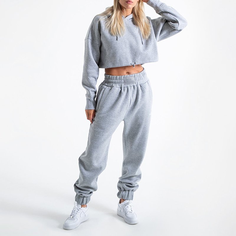 Custom Joggers Set Women High Quality Cotton 2 Piece Set Women Street Wear Crop Top Hoodies Set Sweatsuit