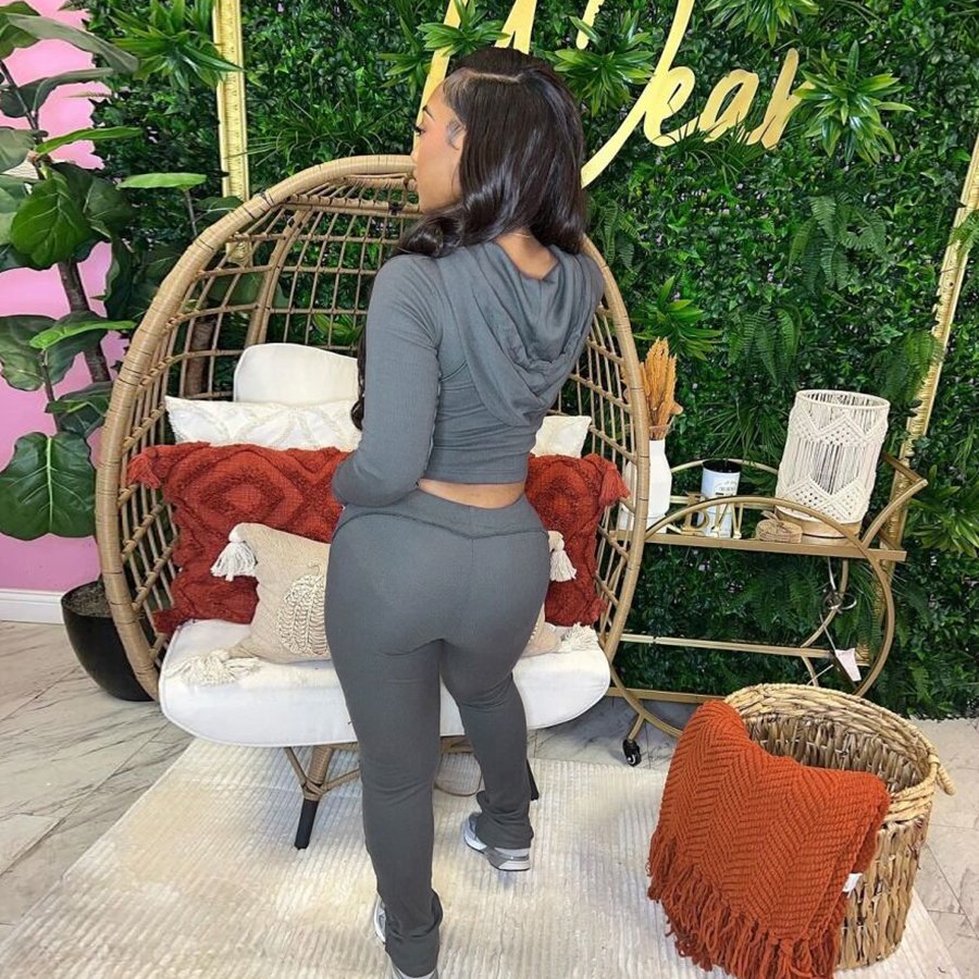 37541 Hood Sweatsuit Loungewear Women's set Jogger Wear Outfit 2 Piece Set