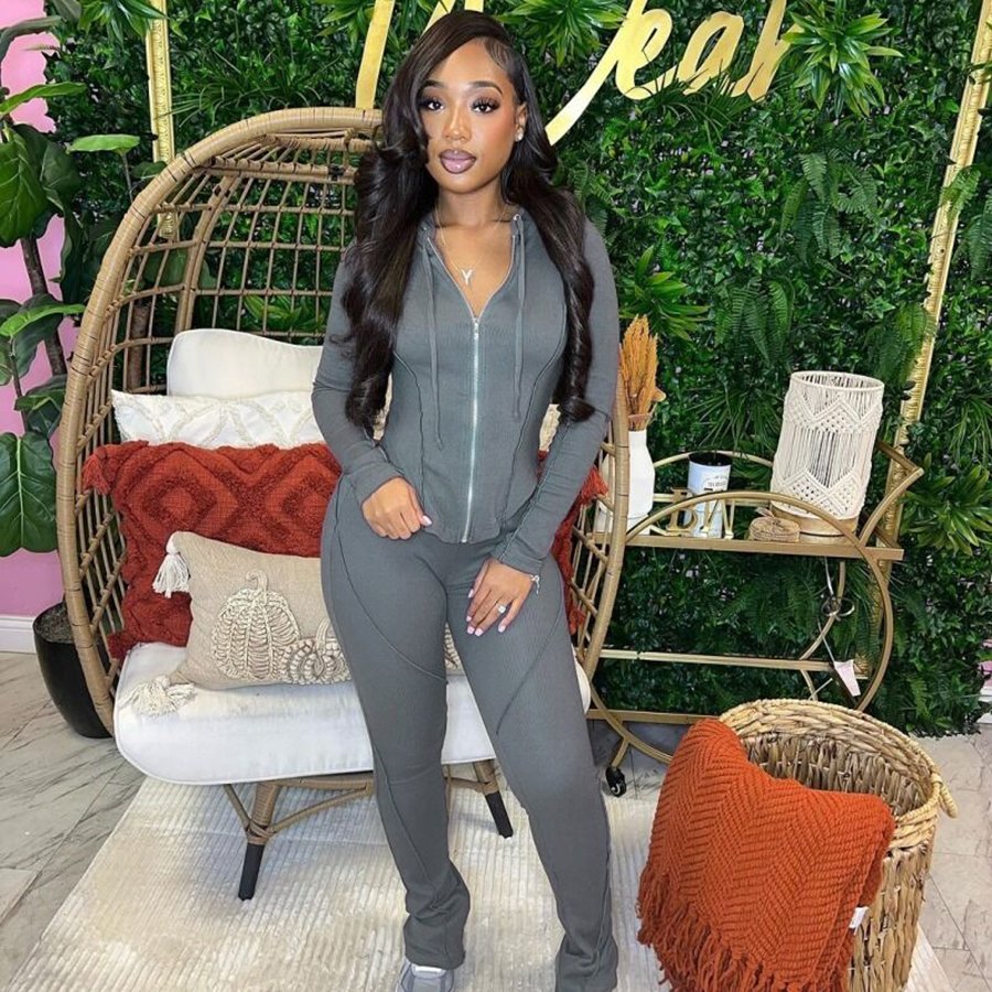 37541 Hood Sweatsuit Loungewear Women's set Jogger Wear Outfit 2 Piece Set