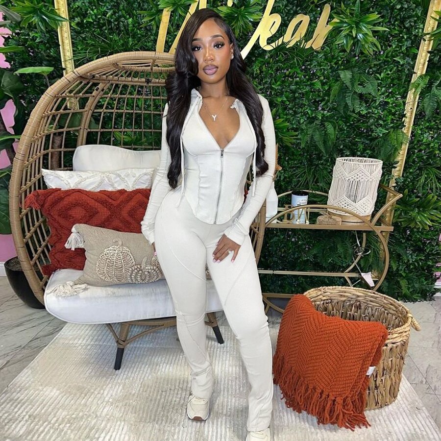 37541 Hood Sweatsuit Loungewear Women's set Jogger Wear Outfit 2 Piece Set