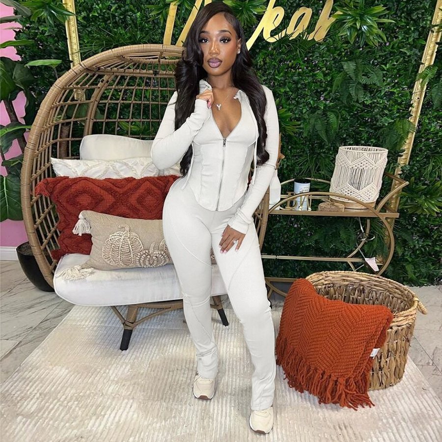 37541 Hood Sweatsuit Loungewear Women's set Jogger Wear Outfit 2 Piece Set