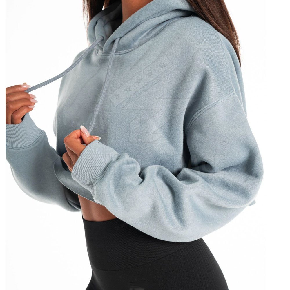 Manufacturer Custom High Quality Waffle Women Crop Top Hoodies And Sweatshirts Set With Zipper
