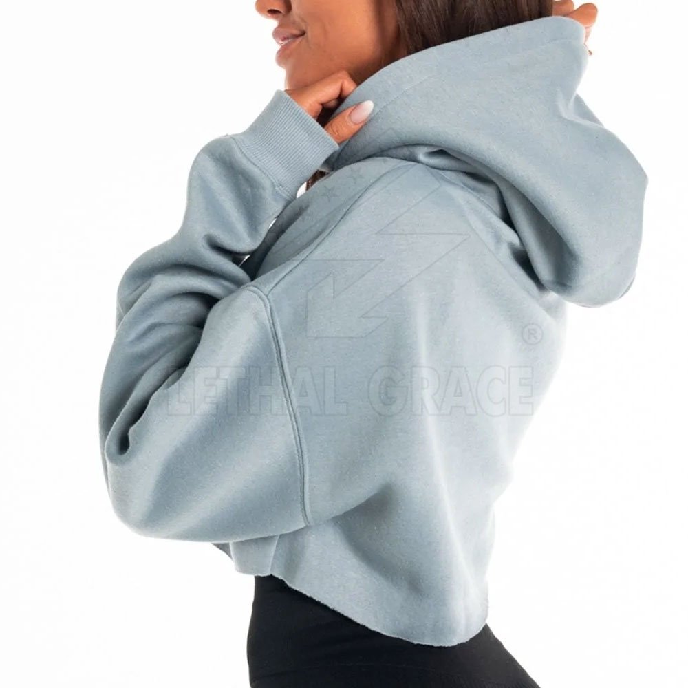 Manufacturer Custom High Quality Waffle Women Crop Top Hoodies And Sweatshirts Set With Zipper