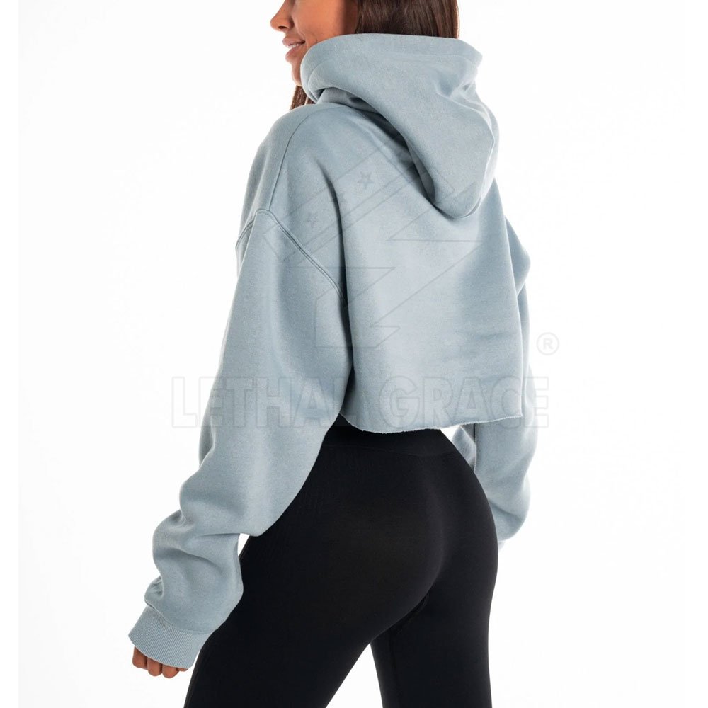 Manufacturer Custom High Quality Waffle Women Crop Top Hoodies And Sweatshirts Set With Zipper