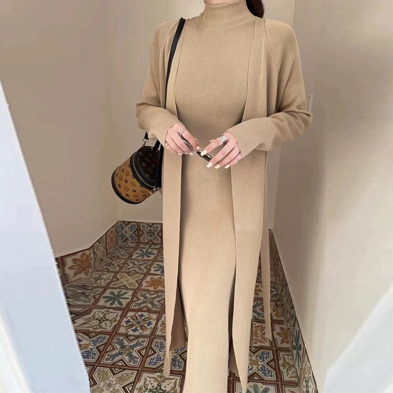 Xiaoxiangfeng Knitted Set Women's 2024 Autumn/Winter Mid to Long Length High End Cardigan Coat Vest Dress