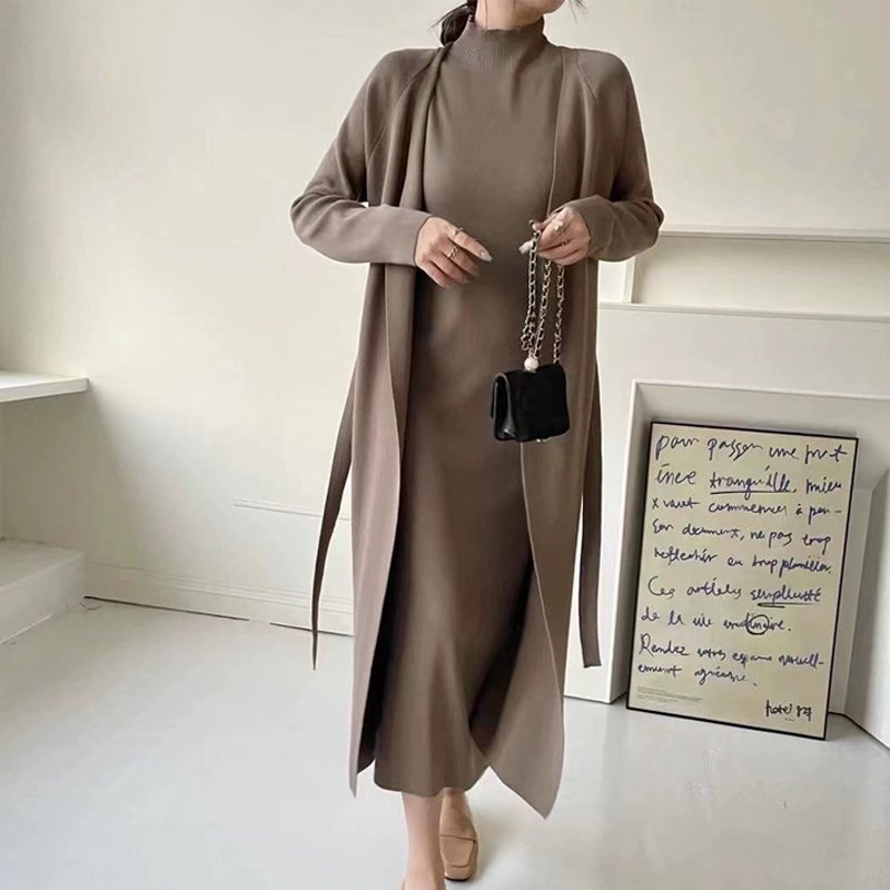 Xiaoxiangfeng Knitted Set Women's 2024 Autumn/Winter Mid to Long Length High End Cardigan Coat Vest Dress