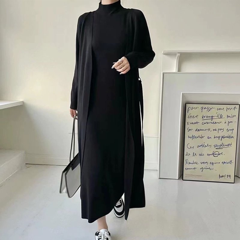 Xiaoxiangfeng Knitted Set Women's 2024 Autumn/Winter Mid to Long Length High End Cardigan Coat Vest Dress