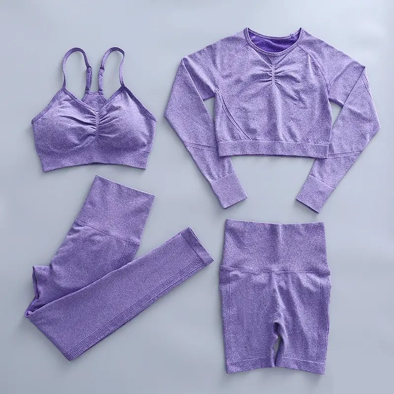 2024 Custom Logo Gym Fitness Sets Clothing Leggings Gym Active Wear 4 Pieces Workout Women Yoga Set