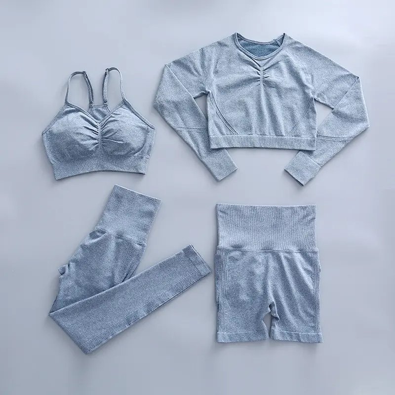 2024 Custom Logo Gym Fitness Sets Clothing Leggings Gym Active Wear 4 Pieces Workout Women Yoga Set