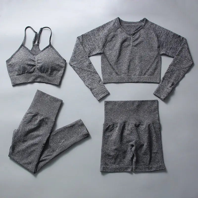 2024 Custom Logo Gym Fitness Sets Clothing Leggings Gym Active Wear 4 Pieces Workout Women Yoga Set