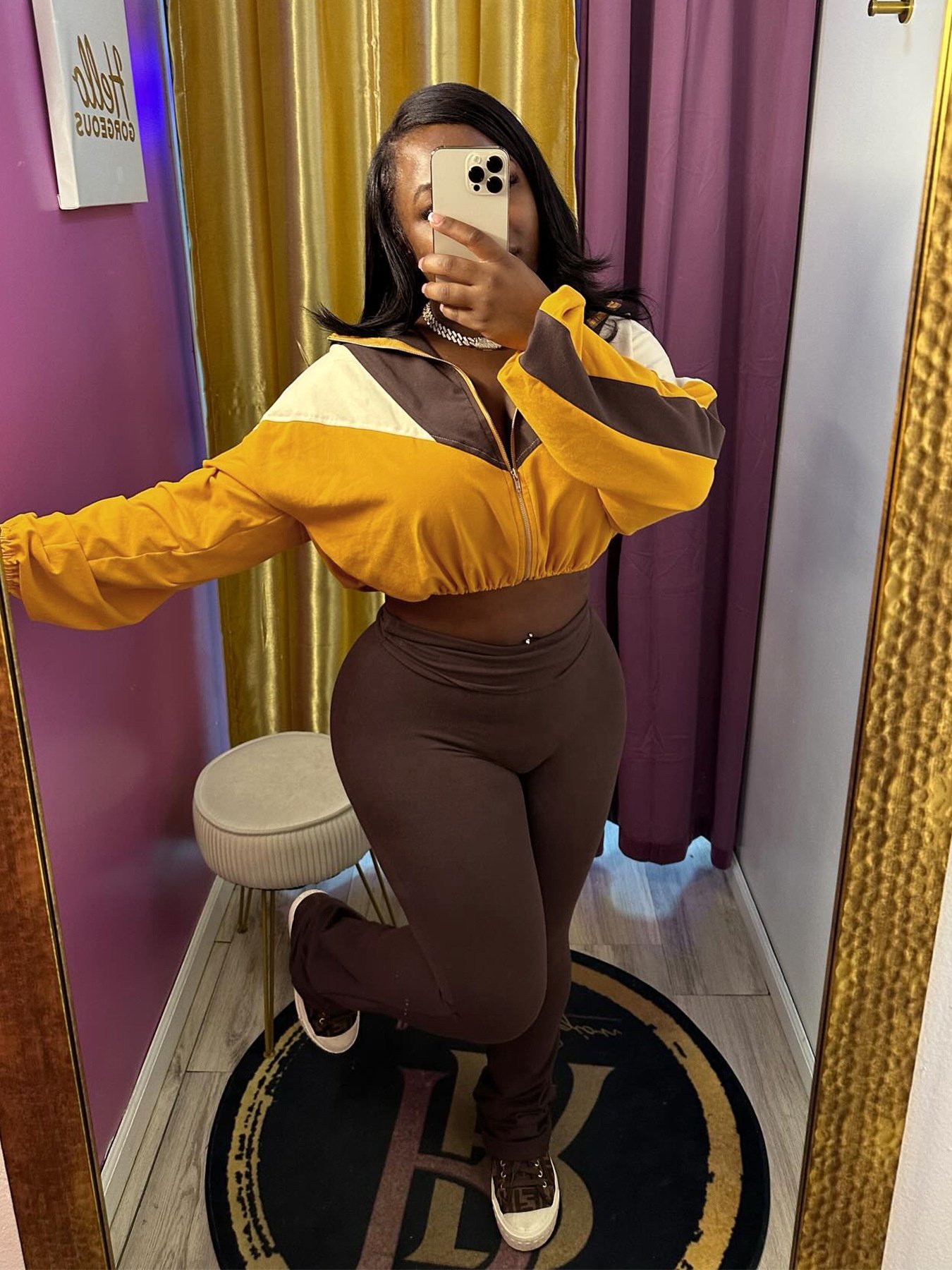 2024 Autumn Winter Fashion Color blocked navel high waist women's sportswear 2 piece set