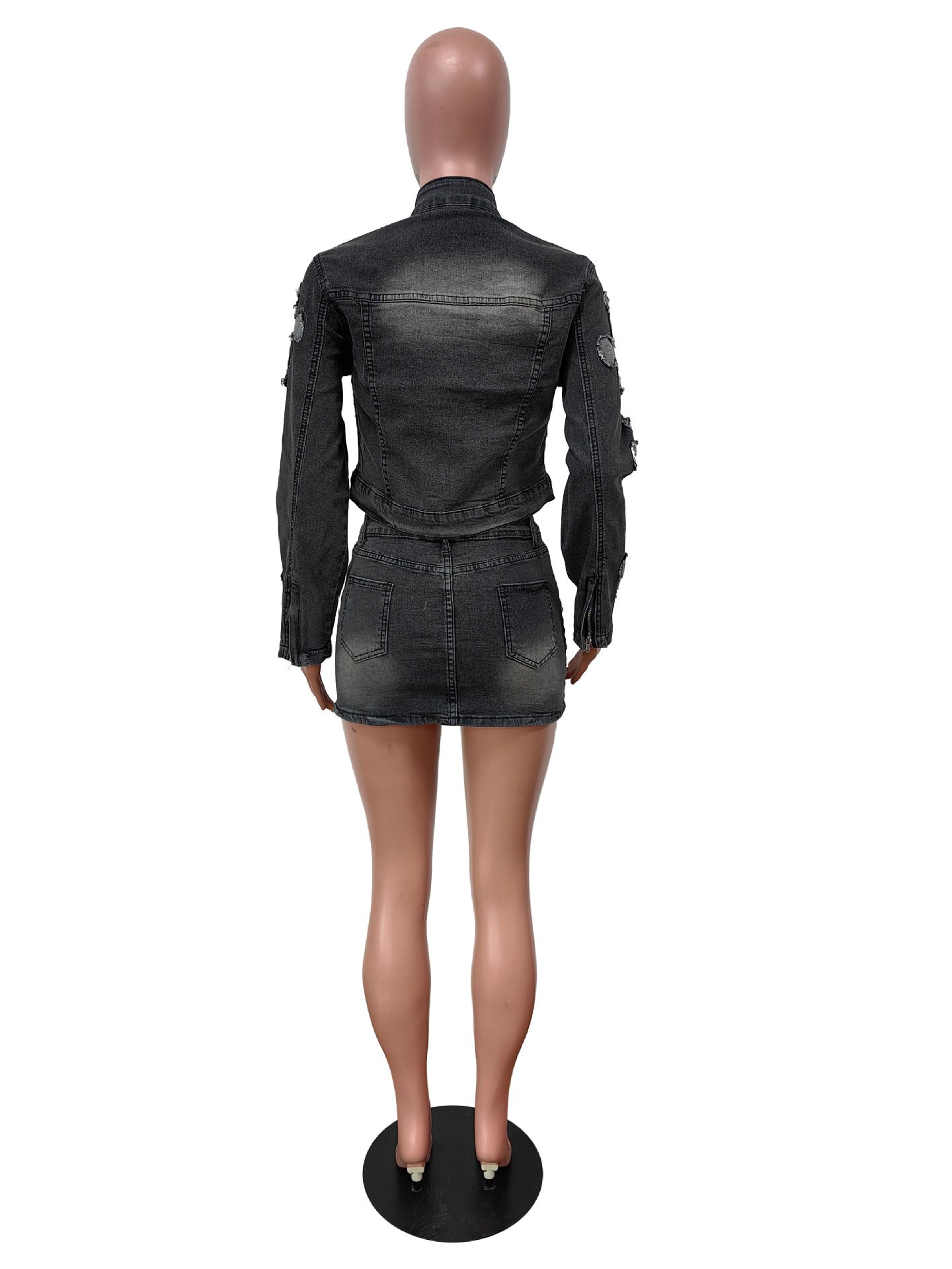 Hot Jeans Sexy Cross 3D Embroidery 2 Piece Set Women Elastic Skirt Denim Set Women's Sets for dropshipping