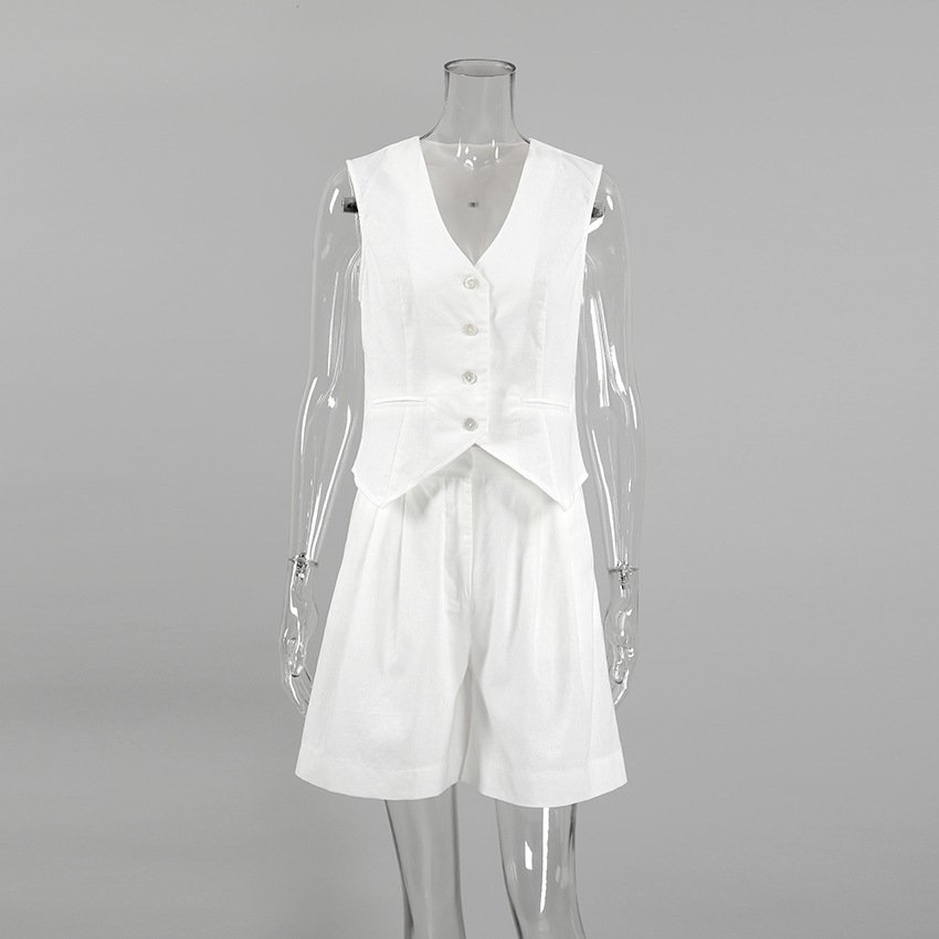 RedPeony Women's Summer Casual Sleeveless Vest Shorts Two-Piece Set Cotton and Linen Suit Vest Set