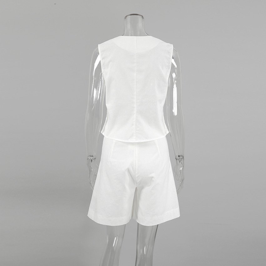 RedPeony Women's Summer Casual Sleeveless Vest Shorts Two-Piece Set Cotton and Linen Suit Vest Set