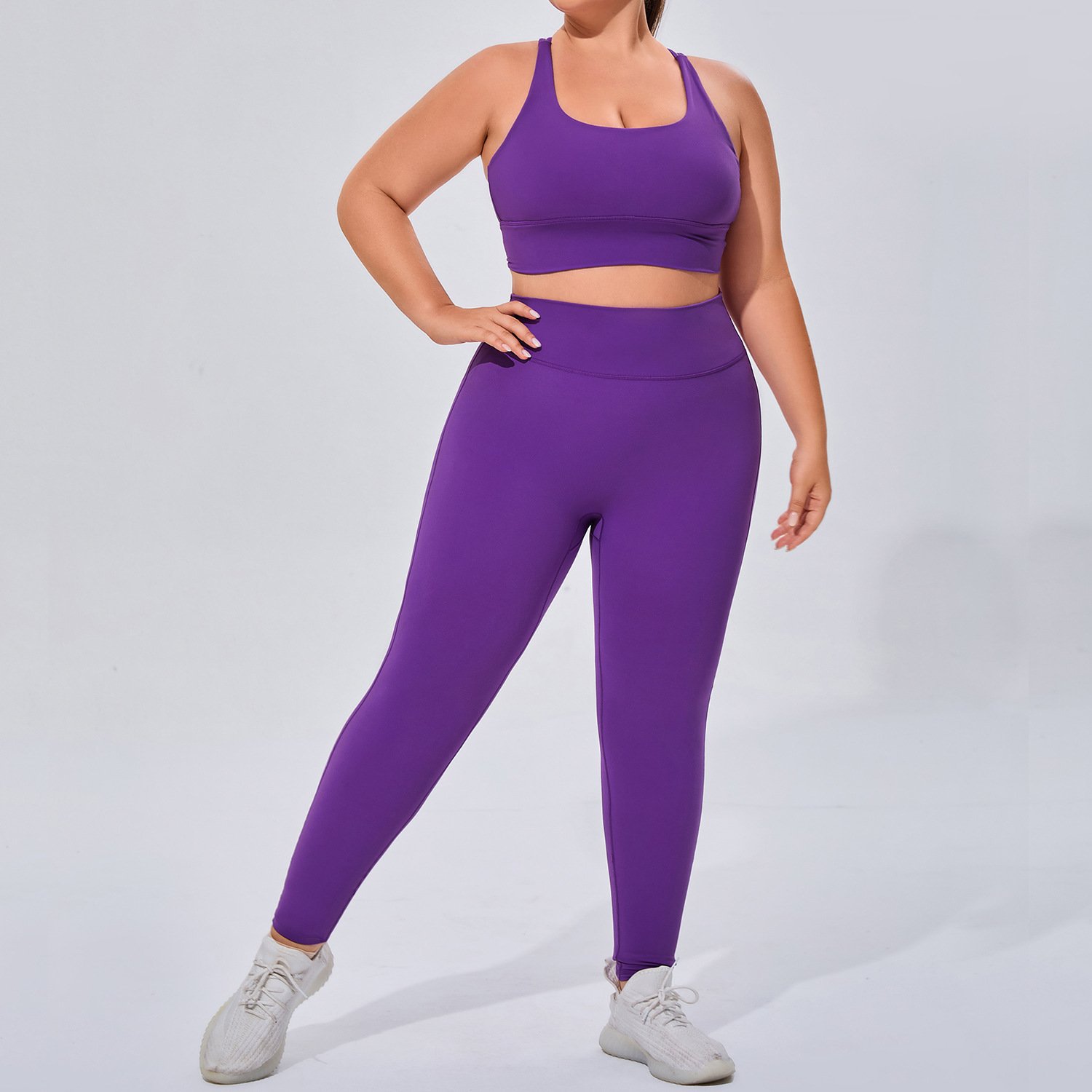 High Stretch Yoga Set XXXL Breathable Butter Soft Bra Top and leggings 2 plus size Plus size Sports Gym fitness set