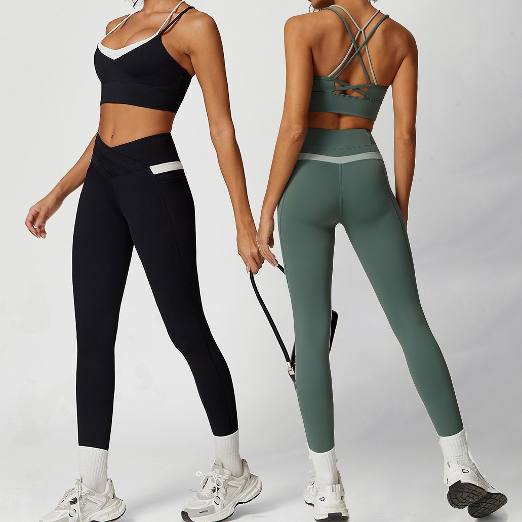 YIYI Fashion Quick Dry Workout Athletic Suits Girls Breathable Gym Fitness Sets Yoga Compression Leggings Women Active Wear Set