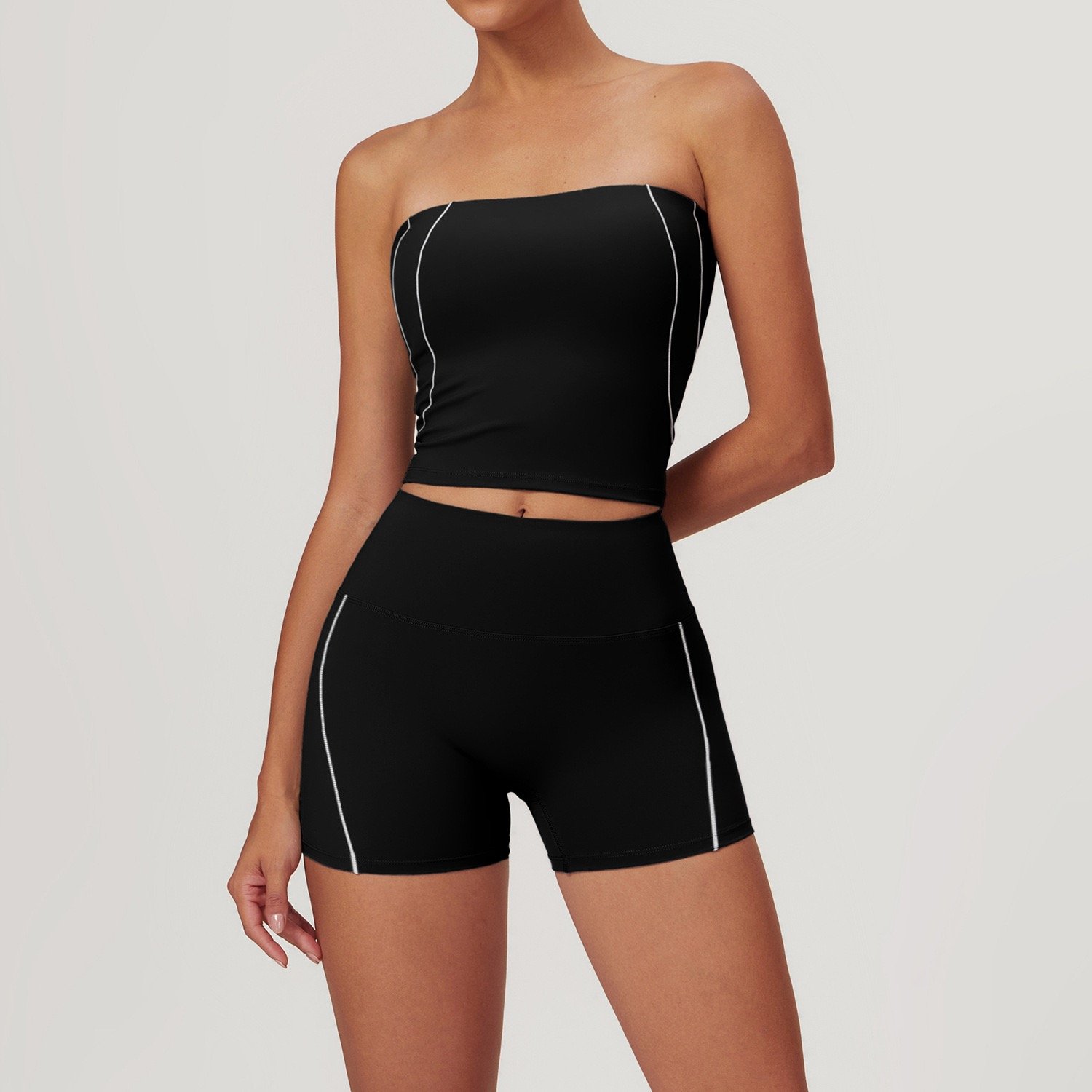 Quality Women's Sets Sexy Slim Up Soft Boob Tube Top High Waist Shorts Plus Size Tennis Wear 2 Piece Outfit Fitness Yoga Wear