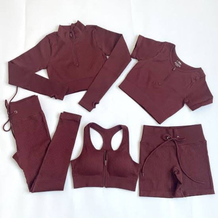 Gym Fitness Clothing Sportswear Outfits High Waist Quick Dry Seamless Custom Logo Butter Soft 5 Piece Yoga Set For Women OEM