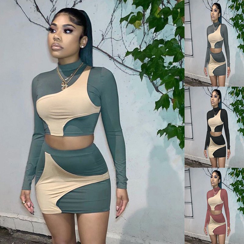 YP Fall 2023 New Arrival Patchwork Set Long Sleeve O-Neck Top Short Skirt Fashion Clothing Women's Two-Piece Sets