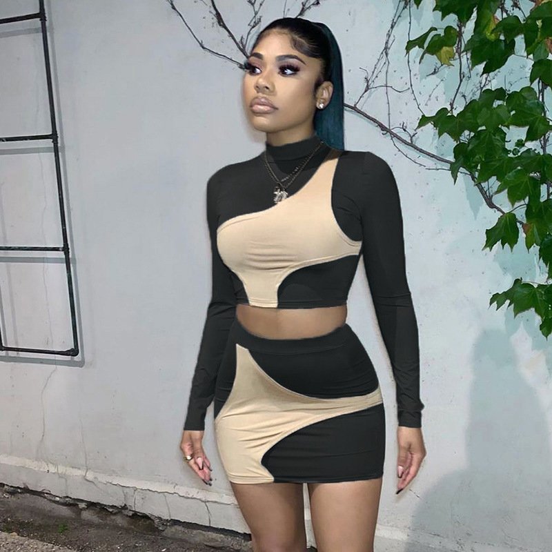 YP Fall 2023 New Arrival Patchwork Set Long Sleeve O-Neck Top Short Skirt Fashion Clothing Women's Two-Piece Sets