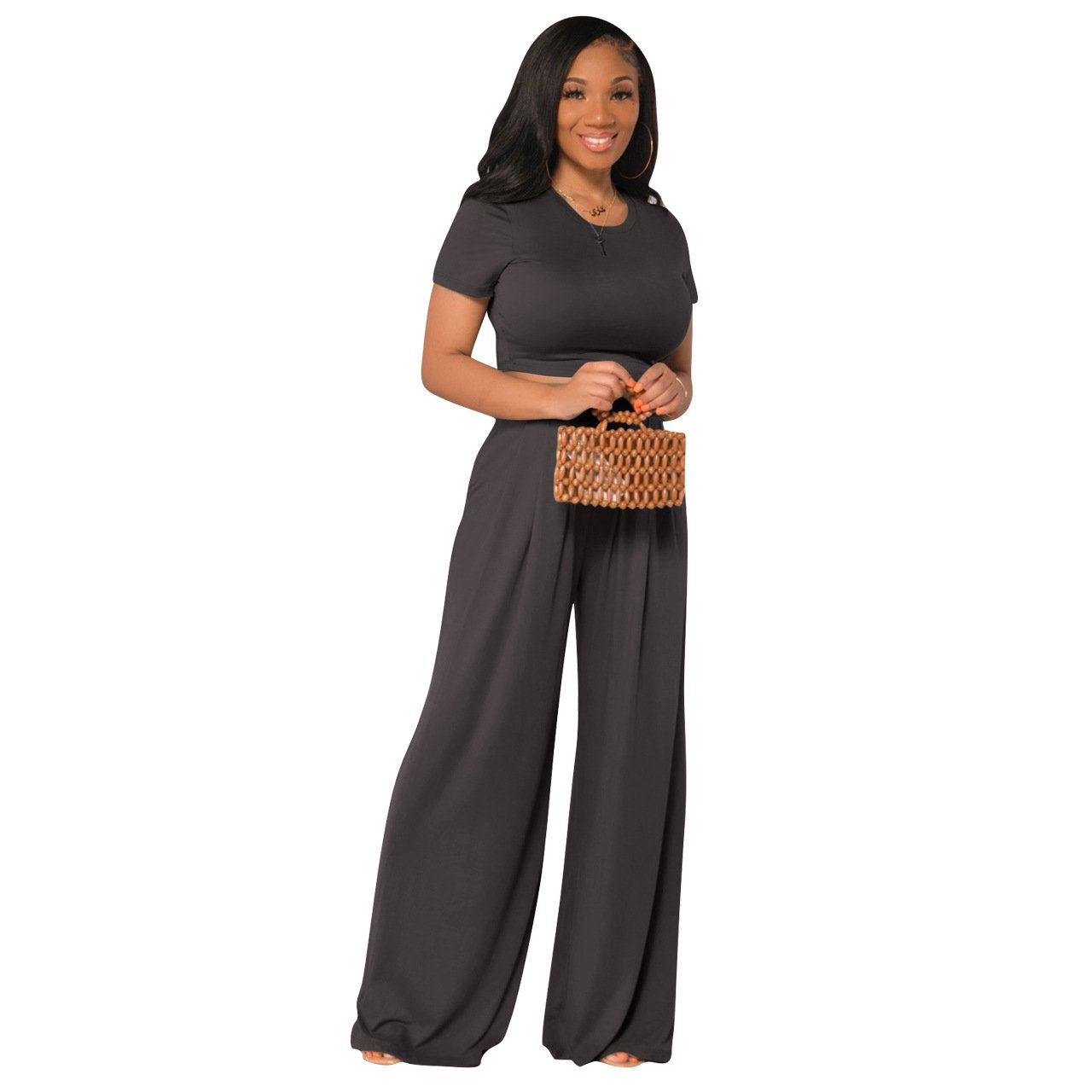 2024 New Women's Autumn Sets Solid Two Piece Sets Women Clothing Simple Casual Wide Leg 2 Piece Pants Set