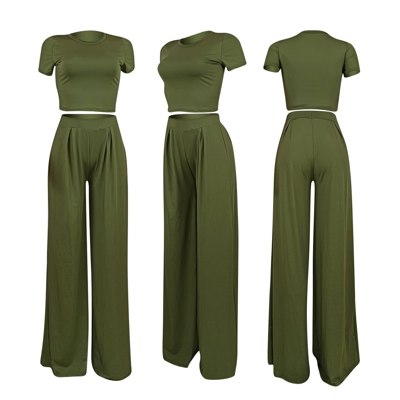 2024 New Women's Autumn Sets Solid Two Piece Sets Women Clothing Simple Casual Wide Leg 2 Piece Pants Set