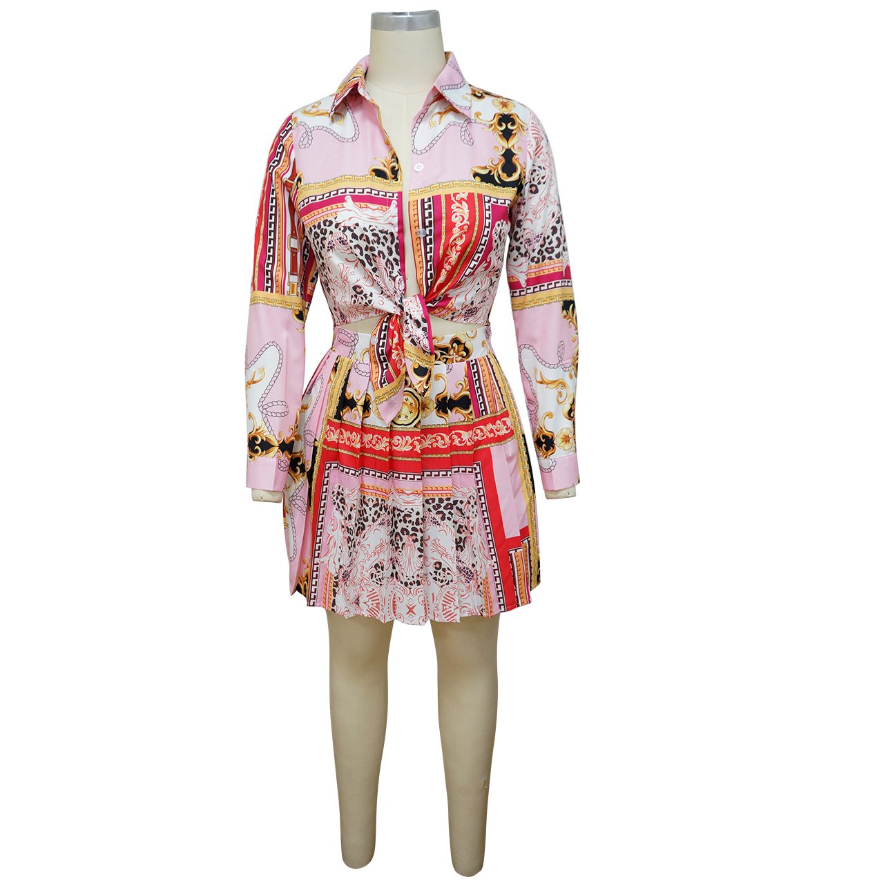shorts set women fashion printing long-sleeved shirt pleated skirt women's set crop top and mini skirts two piece set outfits