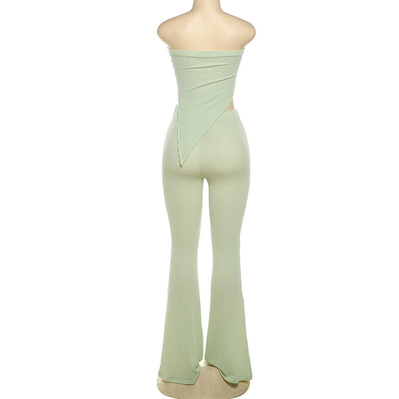 2024 Sexy Outfits New Arrivals Women clothes set Irregular Tube top + High Waist Stretchy Flare Pants Sets For Women
