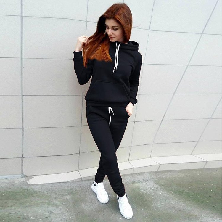 Factory Oem Custom 3d Sublimation Logo Tracksuits Blank Sexy Outfits Plush Hoodie 2 Piece Winter Plus Size Jogger Women'S Sets