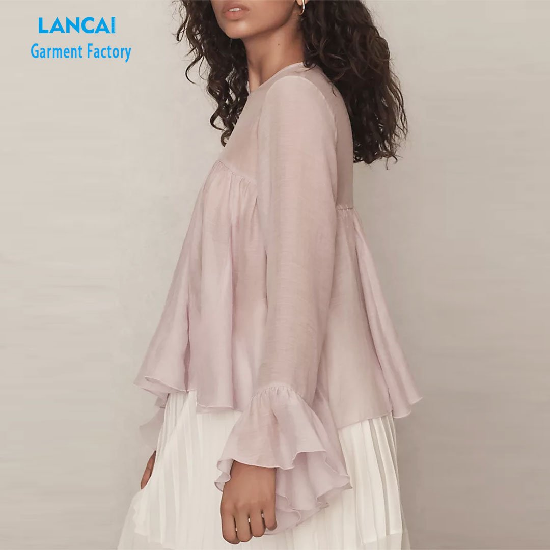 Women's Satin Shirts Crew Collar Long Sleeve Loose Cuffs Short Styles Daily Life Sweet Leisure Clothing Customized