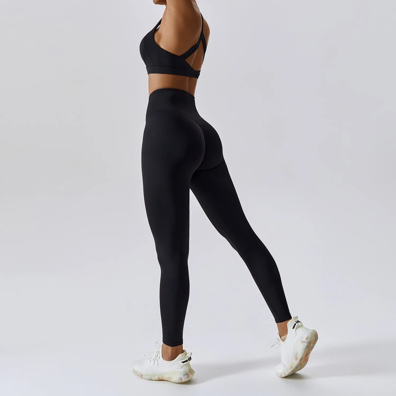 Women Square Neck Top High Waist Pant Yoga Tracksuit Lady Scrunch Butt Bound Feet Gym Bodysuit Female Sleeveless Sports Wear