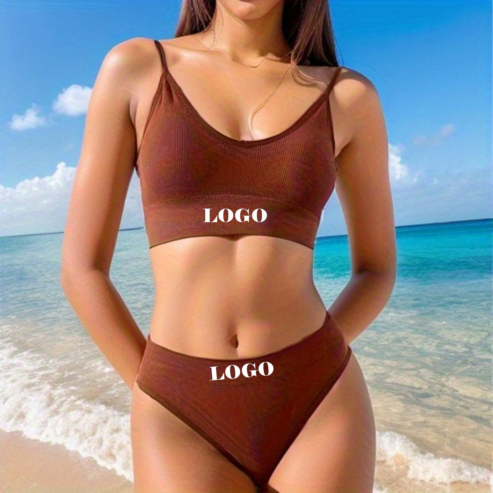 Custom LOGO Solid Color Seamless Bra and Thong Set Breathable Two Piece Women Lingerie Set