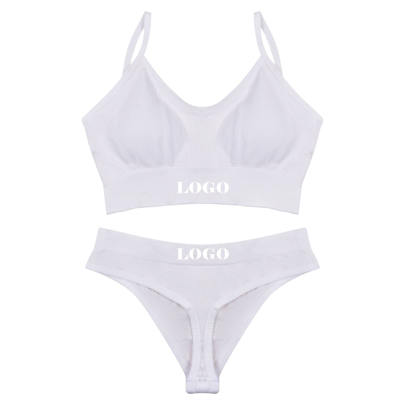 Custom LOGO Solid Color Seamless Bra and Thong Set Breathable Two Piece Women Lingerie Set