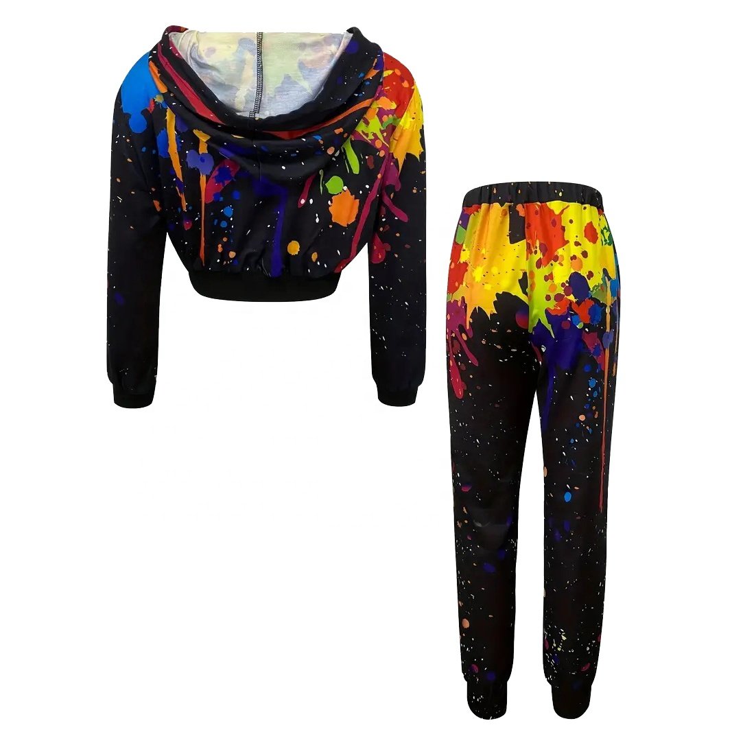 New Design Street Style Tie Dye Cropped Hoodie and Jogger set For Women Women's Clothing Outdoor Fashion Printed 2 Piece Sets